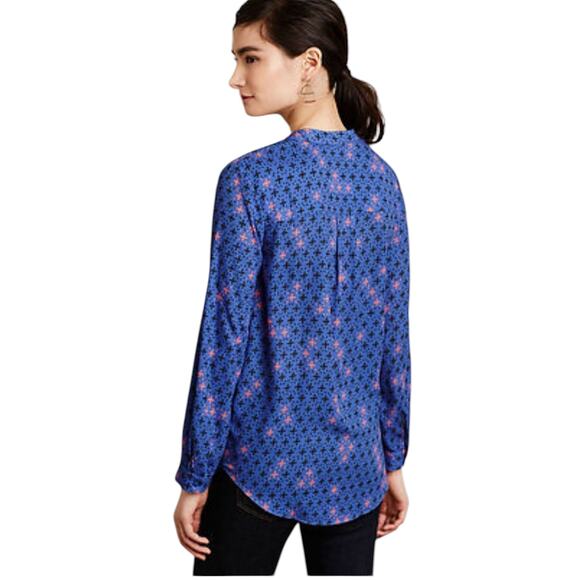 Maeve by Anthropologie Women's Blue Printed Eva Cobalt Wrap Blouse Top Size 6 - Picture 5 of 11